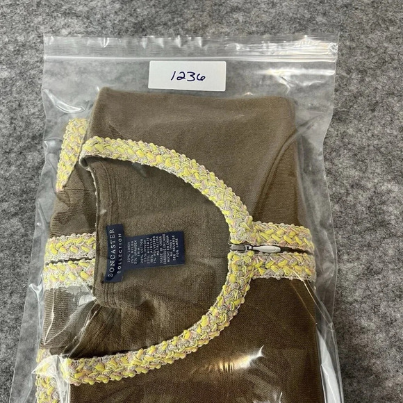 Doncaster Collection Linen Blend Cardigan Sweater Womens S Zip Metallic Trim - Picture 12 of 12